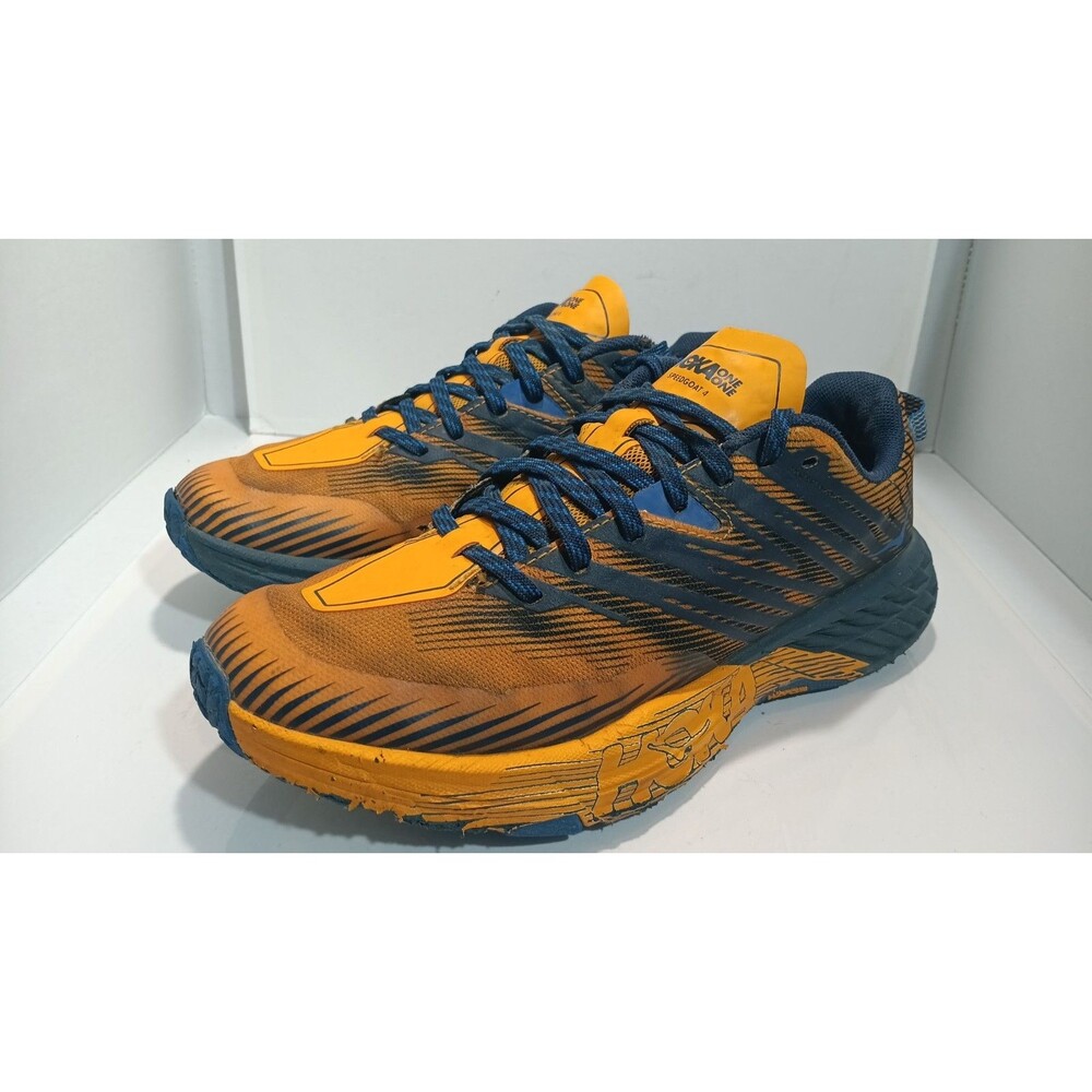 Men's Hoka One One Speedgoat 4 Gold/ Blue  Size 8.5 Vibram Sole Walk
